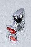 Silver anal plug with pink gem heart-shaped