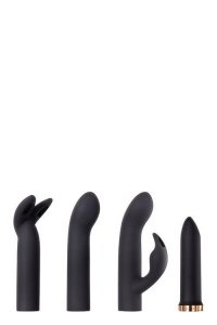 EVOLVED FOUR PLAY BLACK - wibrator z wymiennymi nakładkami (czarny)