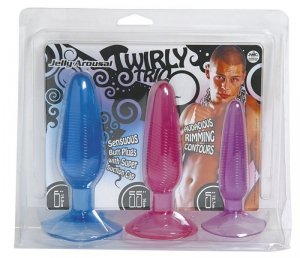 Plug-Nanma Twirly Trio Jelly Arousal Butt Plugs In 3 Sizes Blue Assorted