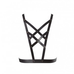Bijoux Indiscrets MAZE Net Cleavage Harness - skóropodobna uprząż BDSM na klatkę piersiową (czarny