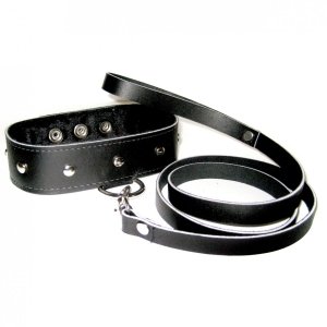 Sportsheets Leather Collar & Leash Set - obroża ze smyczą (czarny)