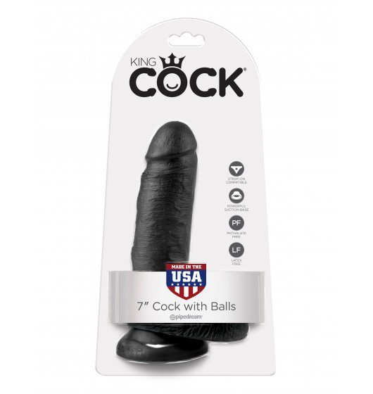 King Cock czarne dildo - 7'' Cock with Balls sztuczny penis (czarny)