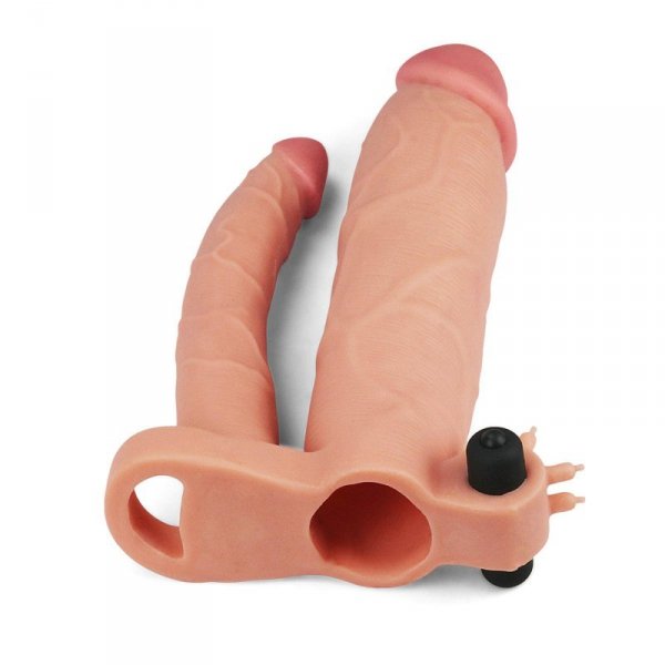 Add 3&quot; Pleasure X Tender Vibrating Double Penis Sleeve