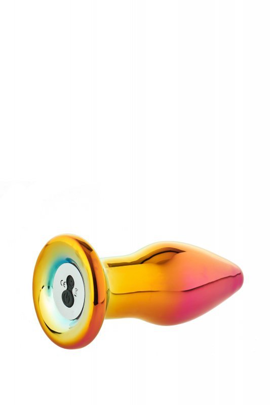 Dream Toys GLAMOUR GLASS REMOTE VIBE PLUG - wibrujący korek analny (tęczowy)
