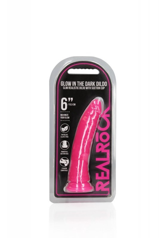 Slim Realistic Dildo with Suction Cup - Glow in the Dark - 6&#039;&#039; / 15,5 cm