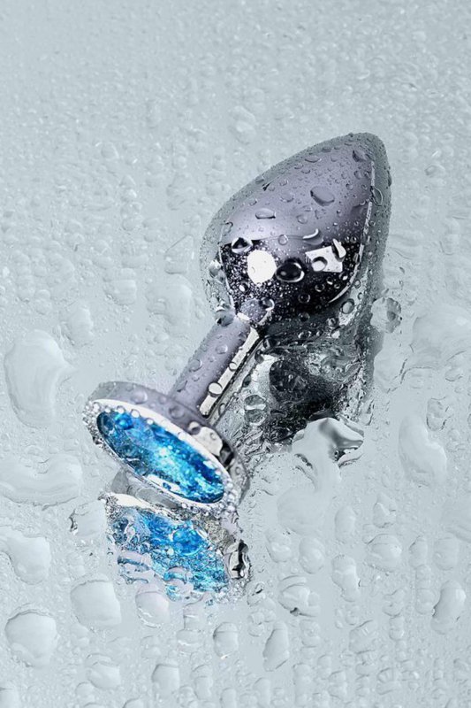 Silver anal plug with gem, turquoise