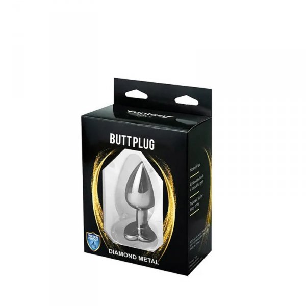Silver medium heart-shaped butt plug with white crystal