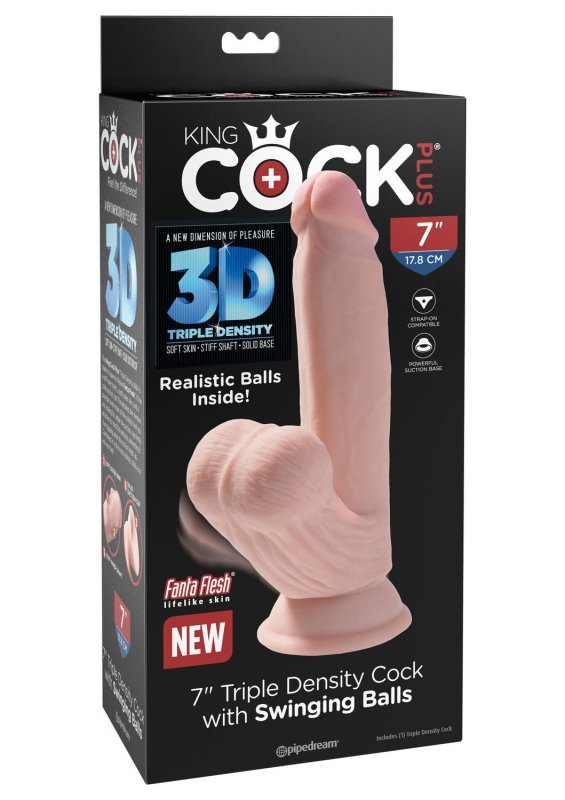 King Cock dildo - 7&quot; Cock Swinging Balls sztuczny penis (cielisty)