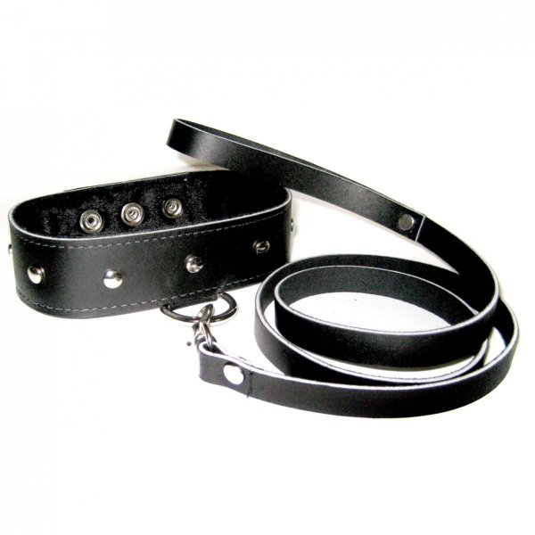 Sportsheets Leather Collar &amp; Leash Set - obroża ze smyczą (czarny)