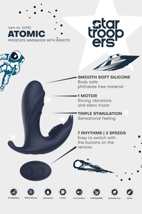 Dream Toys StarTroopers Atomic Prostate Massager with Remote - masażer prostaty (granatowy)