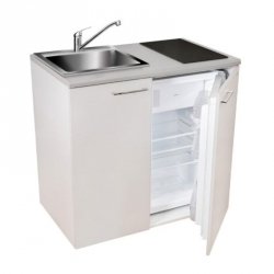 Minikuchnia zestaw AGD 4w1 MPM SMK-03 płyta indukcyjna, lodówka, szafka i zlew inox
