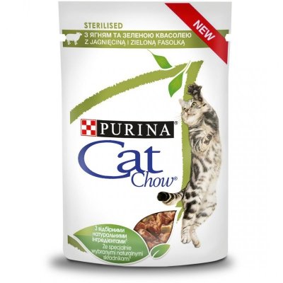 Purina Cat Chow Sterilised z jagnięciną i zieloną fasolką w sosie - mokra karma dla kota - 85 g
