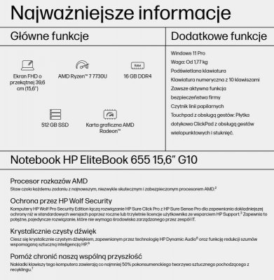HP EliteBook 655 G10 Ryzen 7 7730U 15.6&quot;FHD 250nits 16GB DDR4 SSD512 RX Vega 8 W11Pro 3Y OnSite