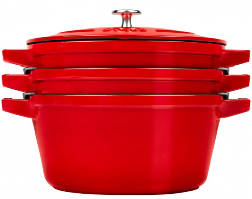 Zestaw 3 naczyń żeliwnych z pokrywką Staub - 24 cm, Czerwony