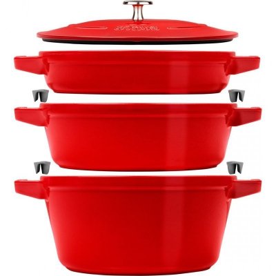 Zestaw 3 naczyń żeliwnych z pokrywką Staub - 24 cm, Czerwony