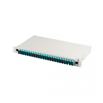 Panel krosowy FO z wyposażeniem 19&#039;&#039; 1U, 24x SC dx, OM3, adaptery, wysuwany, szary