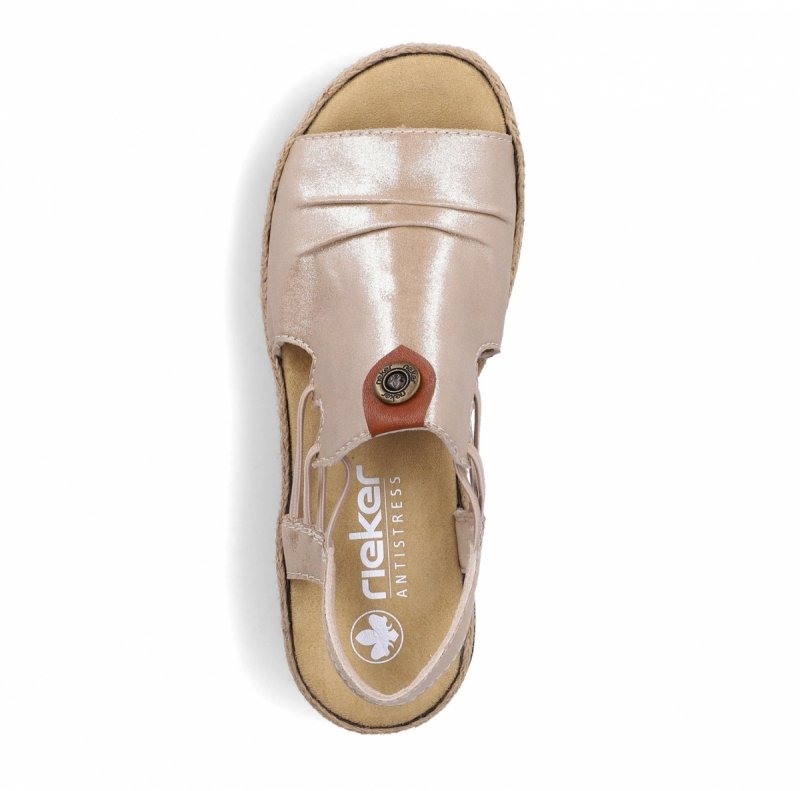 Sandałki beżowe złote 39 RIEKER 7972 beż na koturnie platformie