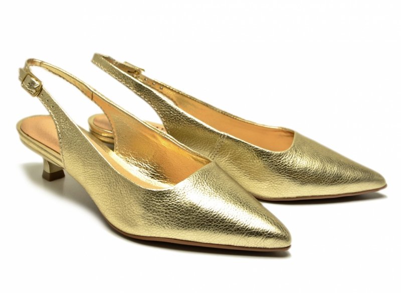 Czółenka złote 41 kaczuszki skóra BOTTERO 372301 skórzane  z odkrytą piętą