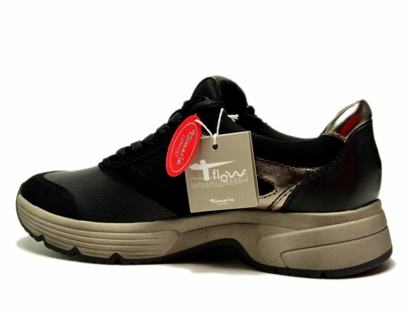 Półbuty 39 TAMARIS 83705 skóra sneakersy czarne skórzane haluksy
