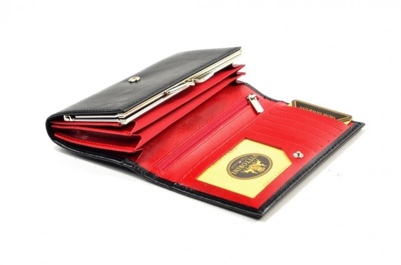 Portfel damski VITTORINI skóra czarny czerwony