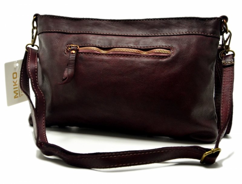 TOREBKA listonoszka MIKO skóra bordowa vintage bordo damska ćwieki
