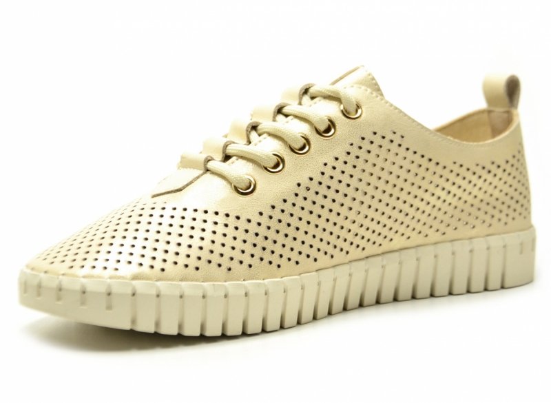 Półbuty beżowe złote 38 skóra CAMBELL 19435 ażurowane damskie skórzane beż