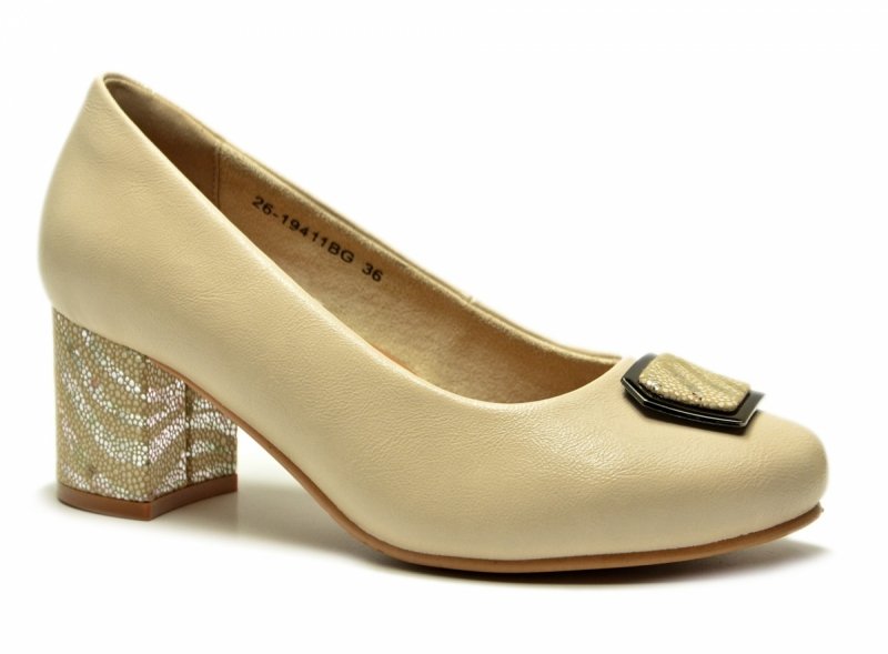Czółenka 38 POTOCKI 19411 skóra beżowe na obcasie beż skórzane