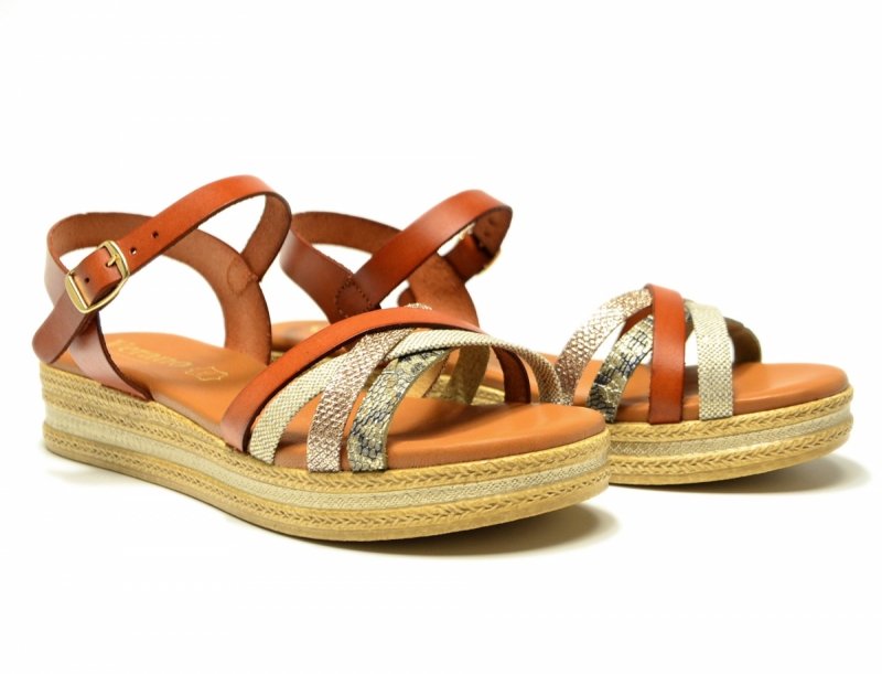 Sandałki 40 skóra VERANO 14633 na platformie camel skórzane brąz