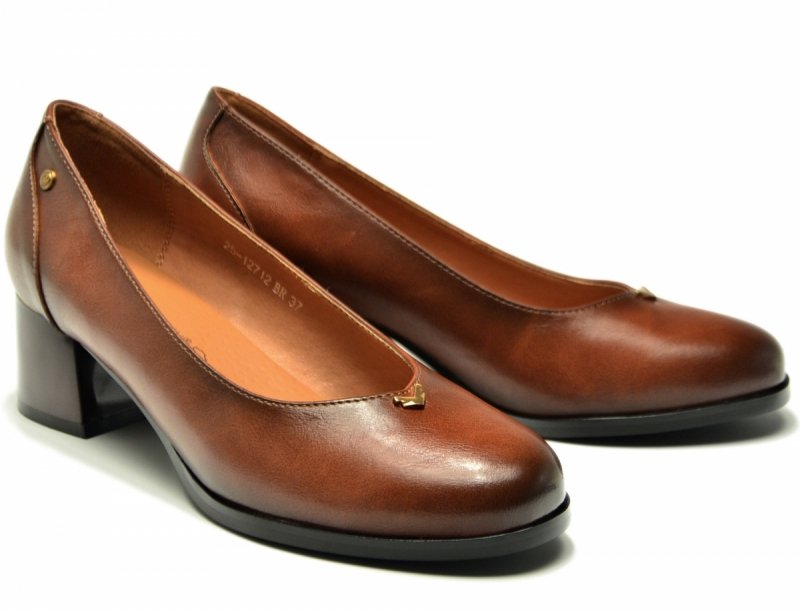 Czółenka 40 POTOCKI 12712 brązowe brąz na obcasie