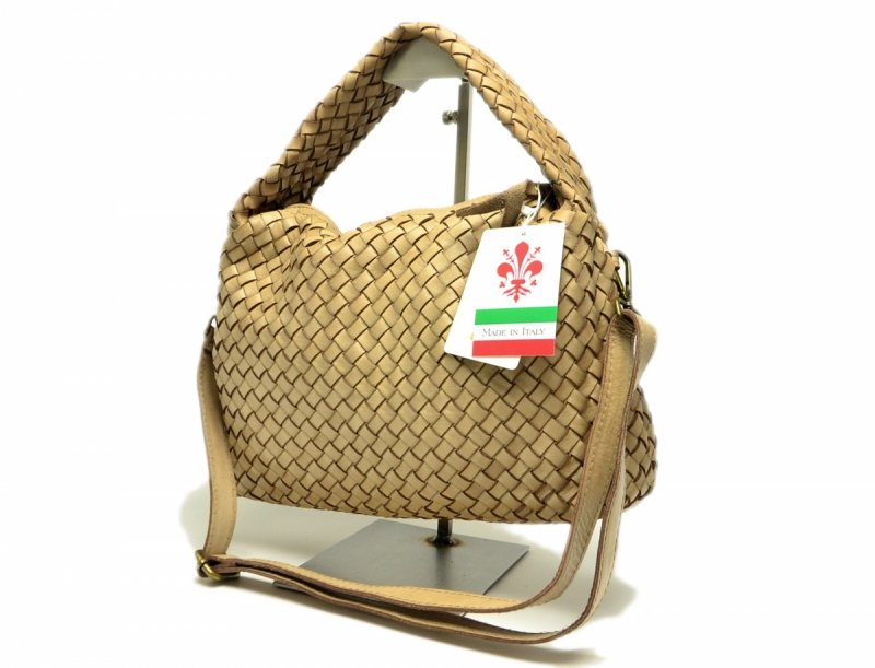 TOREBKA MIKO skóra beżowa vintage listonoszka plecionka skórzana beż