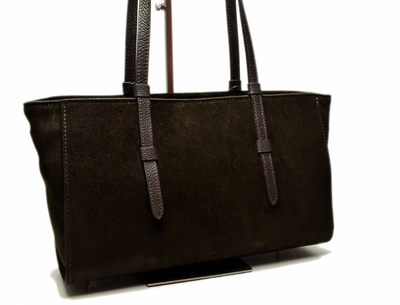 TOREBKA skórzana MIKO skóra brązowa damska zamsz czekolada