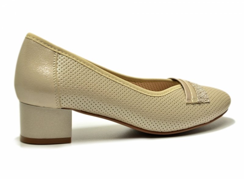 Czółenka 40 POTOCKI 12792 beżowe złote na obcasie beż ażurowane