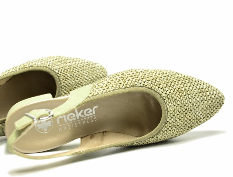 Czółenka 39 RIEKER 47060 z odkrytą piętą zielone khaki