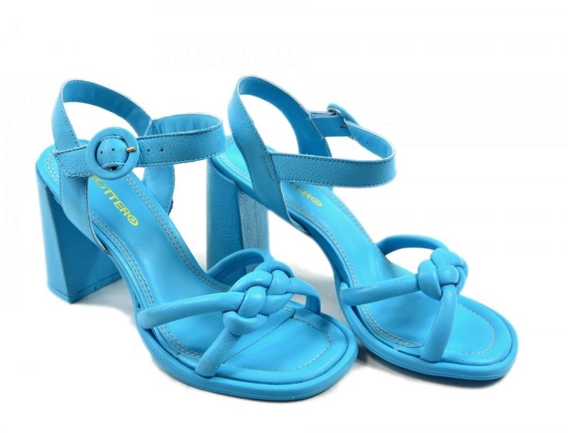 Sandałki 40 BOTTERO skóra 344002 błękitne niebieskie na obcasie