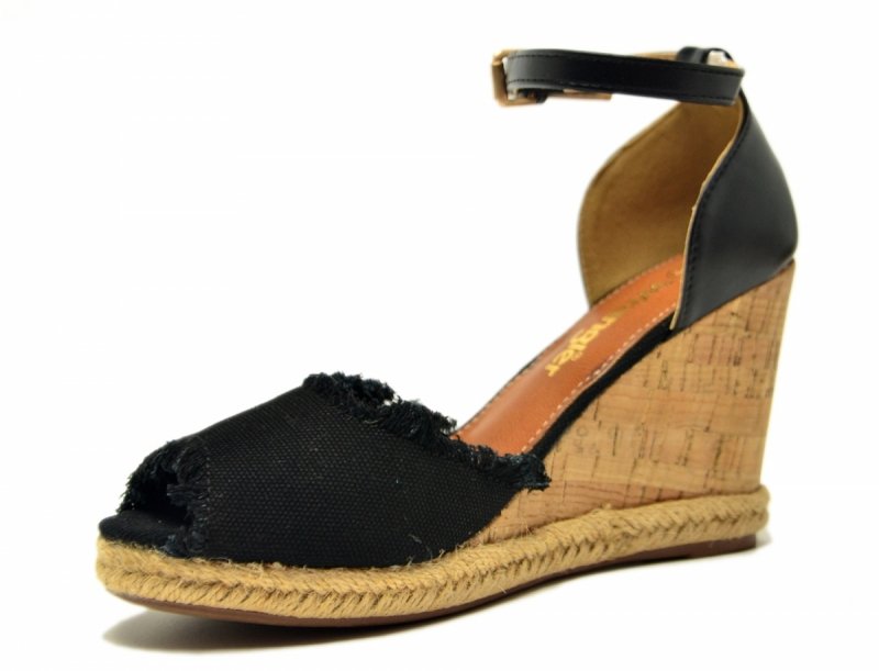 Sandały WRANGLER 41 LORETTA espadryle czarne na koturnie damskie 