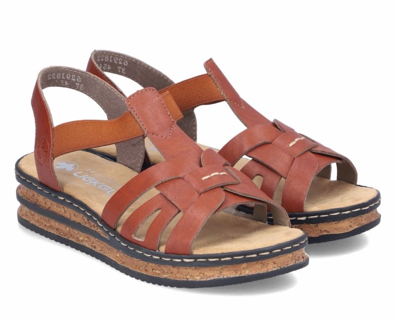 Sandałki brązowe 36 RIEKER 62918 na koturnie platformie brąz