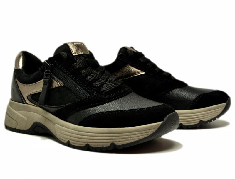Półbuty 38 TAMARIS 83705 skóra sneakersy czarne skórzane haluksy