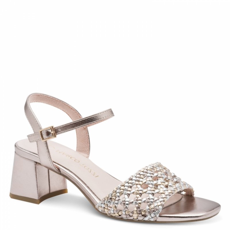 Sandałki 36 złote MARCO TOZZI 28382 na obcasie plecione różowe złoto