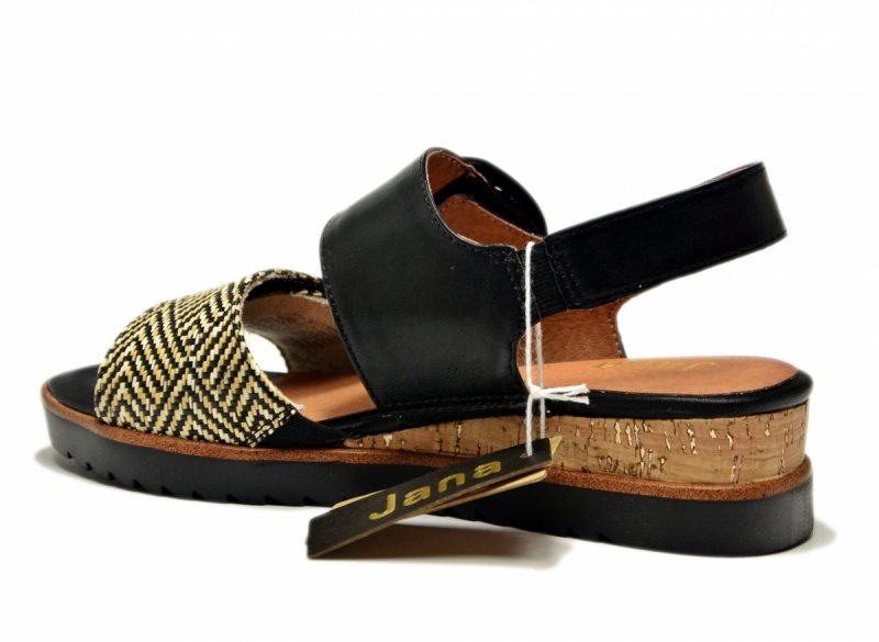 Sandały czarne beż 39 JANA 28776 na platformie koturnie beżowe