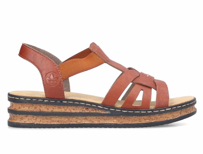 Sandałki brązowe 36 RIEKER 62918 na koturnie platformie brąz