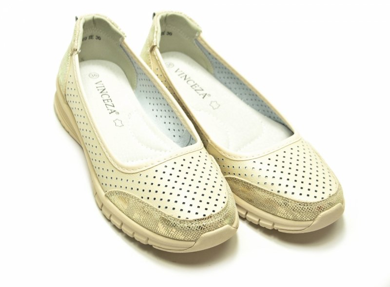Półbuty 41 baleriny skóra VINCEZA 95369 beżowe skórzane beż ażurowane