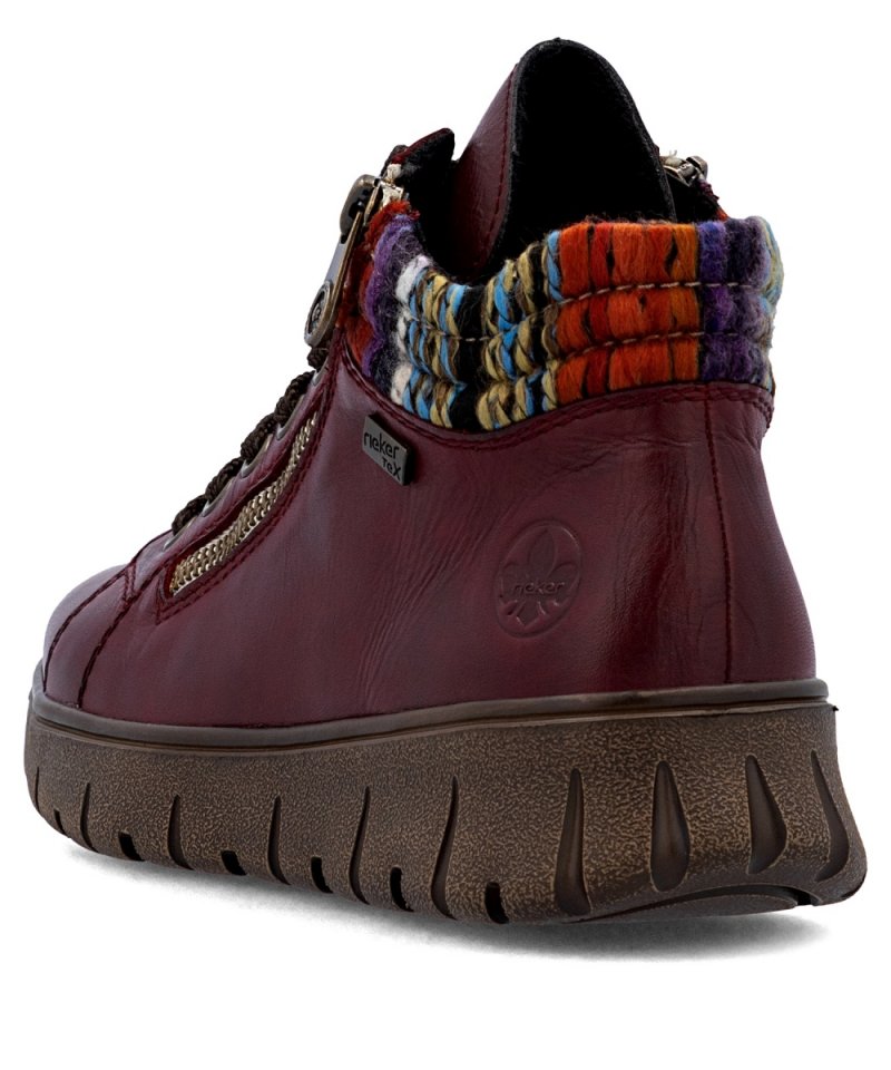 BOTKI 36 RIEKER 1305 bordowe skóra płaskie bordo TEX damskie ocieplane skórzane