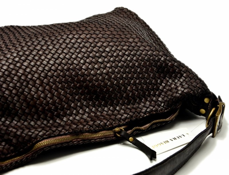 TOREBKA skóra brąz vintage skórzana LAURA BIAGGI torba plecionka 