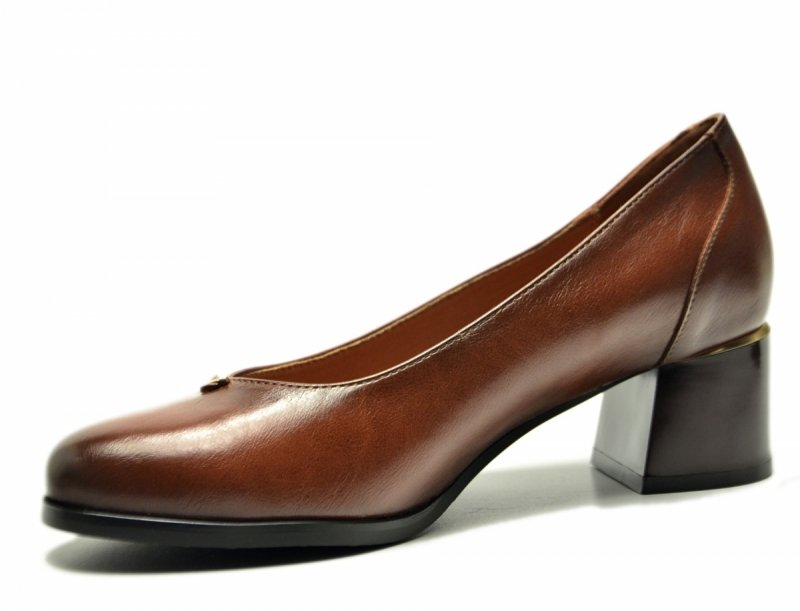 Czółenka 40 POTOCKI 12712 brązowe brąz na obcasie