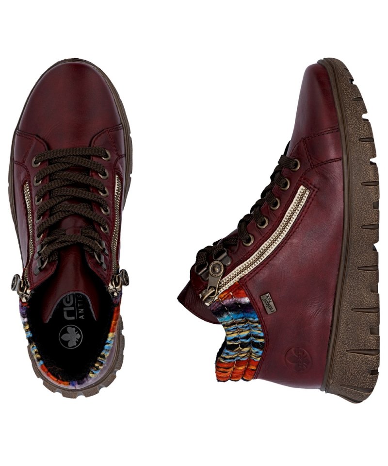 BOTKI 38 RIEKER 1305 bordowe skóra płaskie bordo TEX damskie ocieplane skórzane