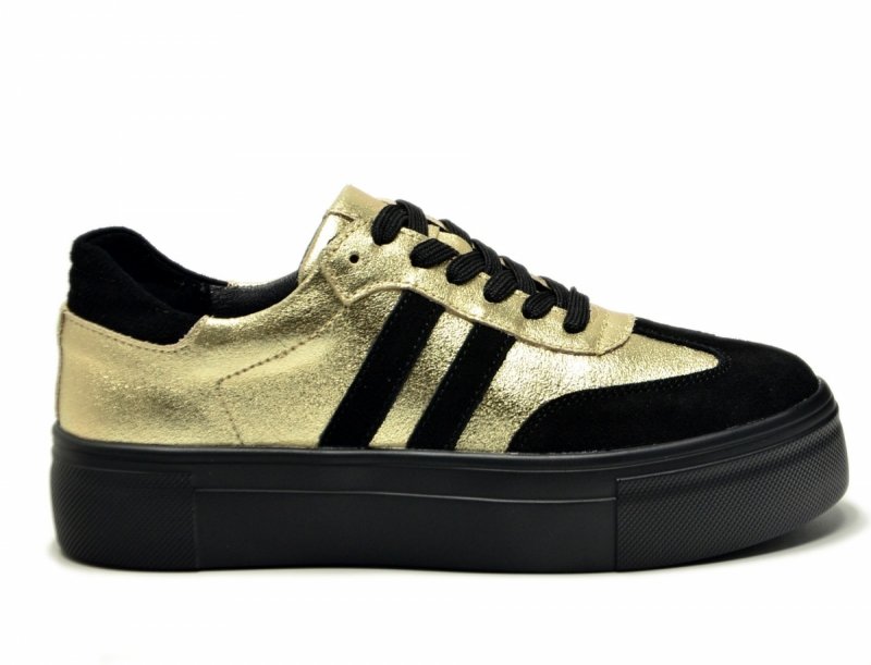 Półbuty sneakersy 37 skóra FILIPPO 6841 złote czarne skórzane 