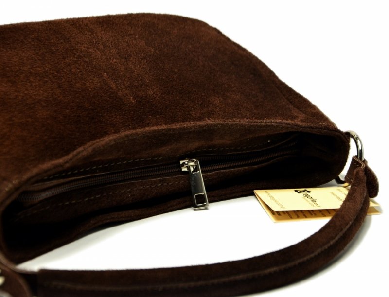 TOREBKA skóra brązowa listonoszka skórzana brąz zamsz damska GREGORIO