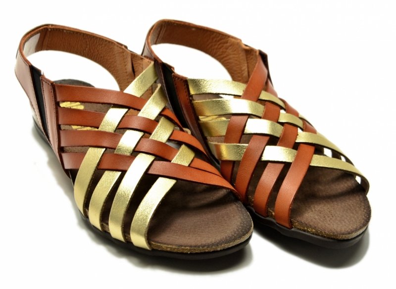 Sandały camel złote 39 skóra VERANO 1101 skórzane brązowe plecionka