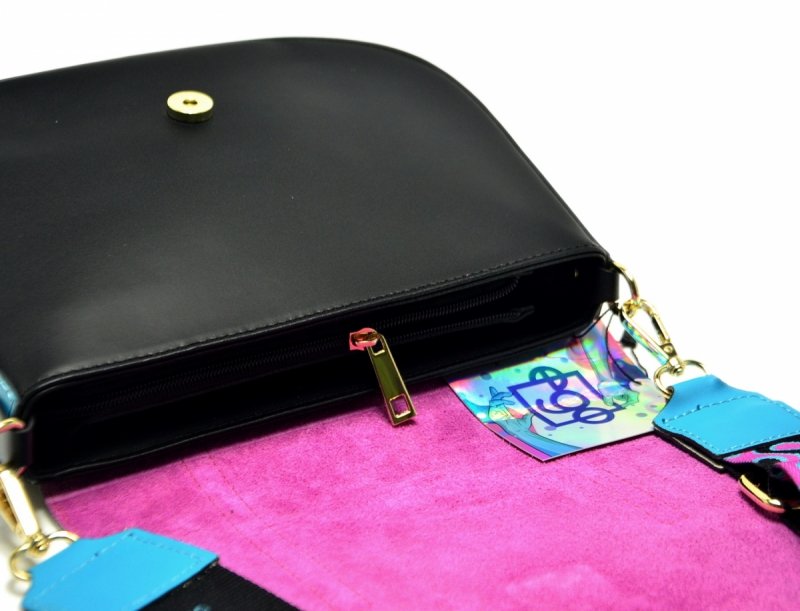 TOREBKA EGO skóra czarna skórzana listonoszka kolorowa fuksja