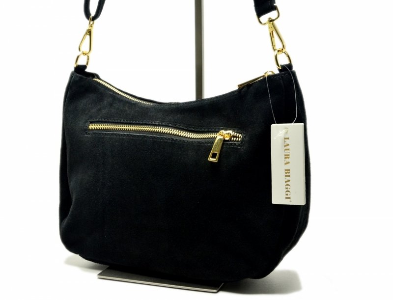 TOREBKA skóra czarna listonoszka skórzana zamsz damska LAURA BIAGGI